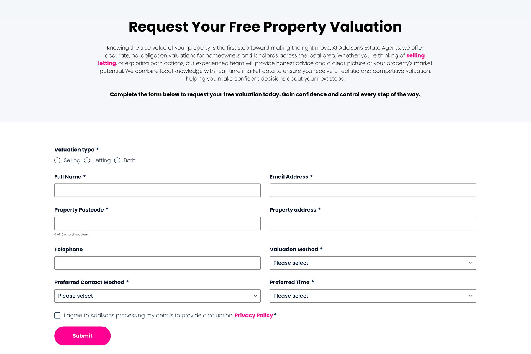 Request Your Free Property Valuation Online Property Valuation Form for Lead Generation and Vendor Acquisition